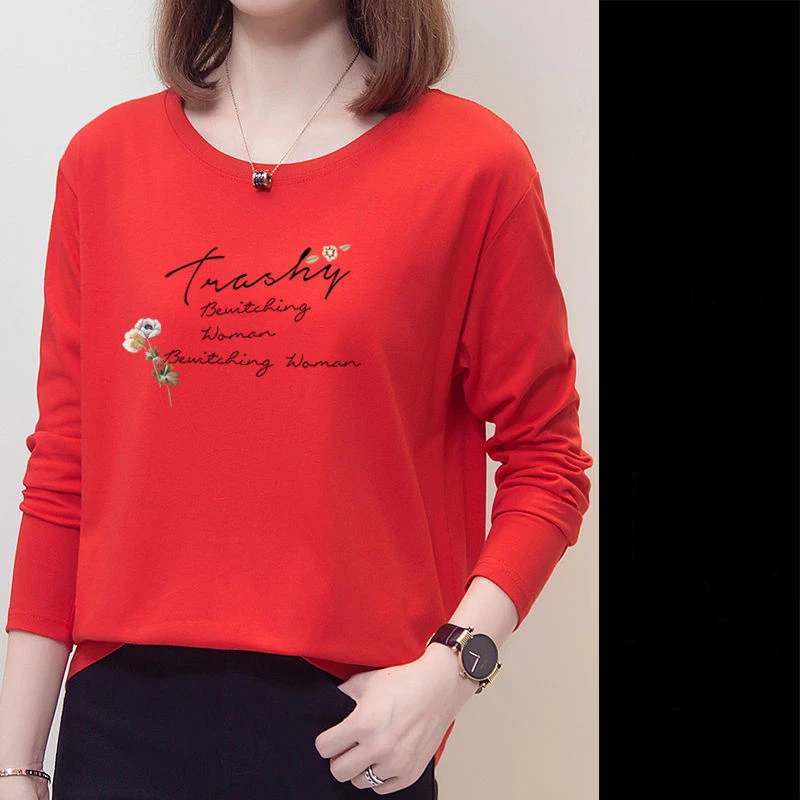 New Spring and Autumn Women\'s Solid Color O-Neck Long Sleeve Loose Thin Pullovers Printed Letter Classic Trendy Comfortable Tops