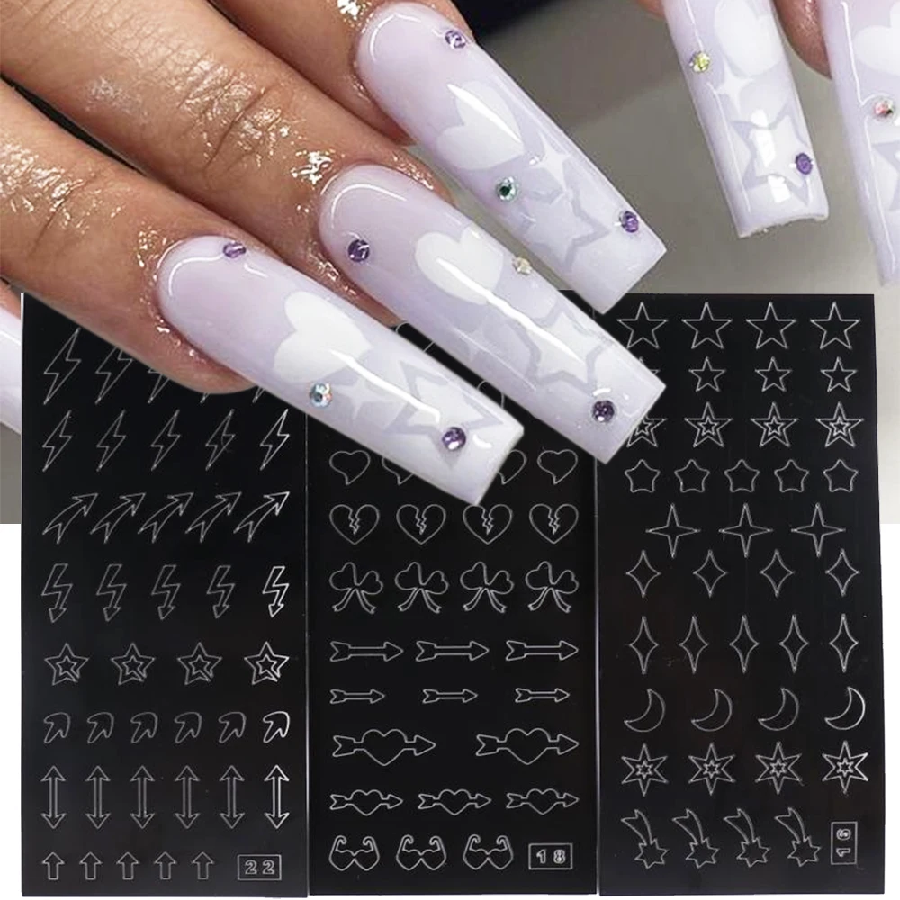 1/2/3pcs Airbrush Stencil For Nails Butterfly Stars Heart Airbrush Templates Hollow Nail Stickers French Manicure Guides NTPHT