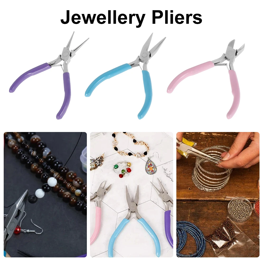 3 件套 Mini Jewellery Beading Pliers Kits Ergonomic Non-Slip Pliers Jewelty Repair Making Tools DIY Craft Supplies for DIY Lovers