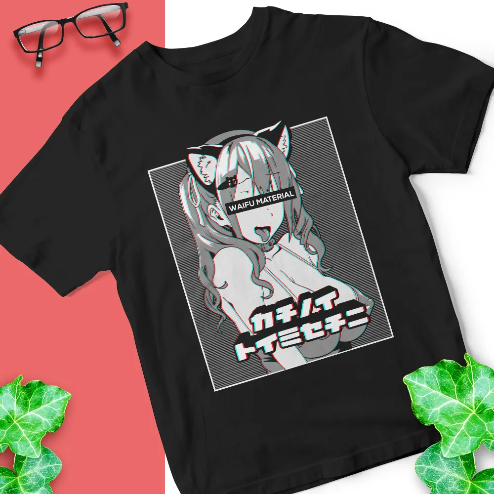 Hentai Waifu Material Anime Otaku T-Shirt Funny Black Tee Gift Trend For BiG Men