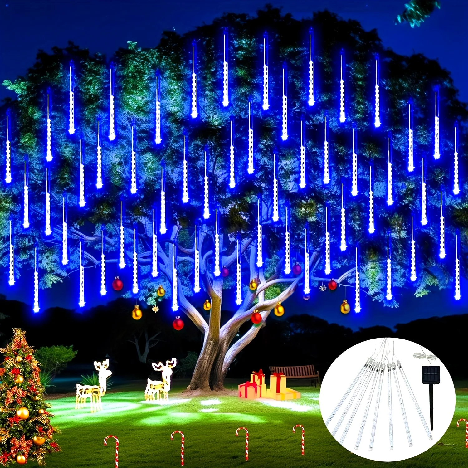 

Outdoor Christmas Light Decoration Solar Icicle Meteor Light 192 LEDs Falling Rain Drop Light For Halloween Christmas Festival