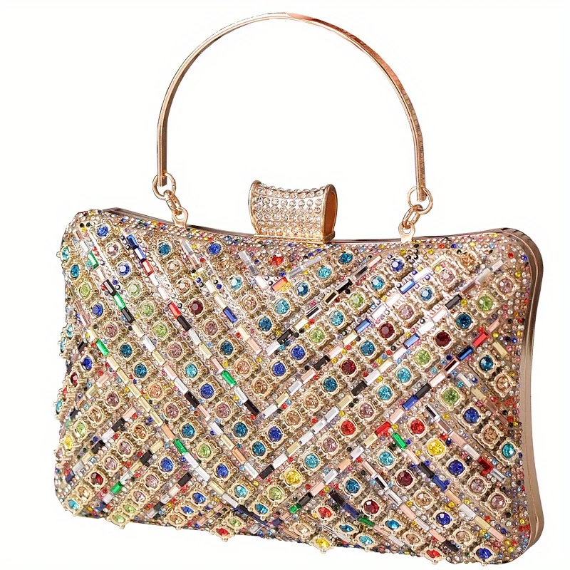 Diamond inlaid banquet bag, banquet bag, fashionable colored rhinestone bag