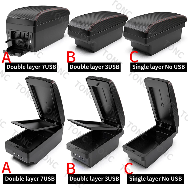 Caja de reposabrazos universal para coche, caja de almacenamiento para consola, piezas de modificación interior de coche, 3USB