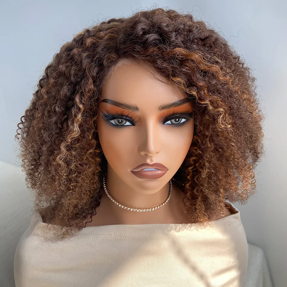 

Curly Human Hair Wigs For Women P4/30/27 Highlight Colored Lace Brazilian Hair Wigs 100% Real Short Deep Wave Curly Lace Wigs