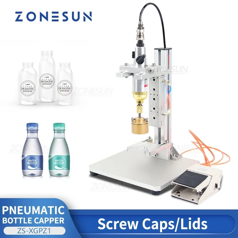 ZONESUN ZS-XGPZ1 Pneumatic Bottle Capping Machine Semi-Automatic Screw Capper Foot Pedal for Plastic Bottles Water Juice Beverag