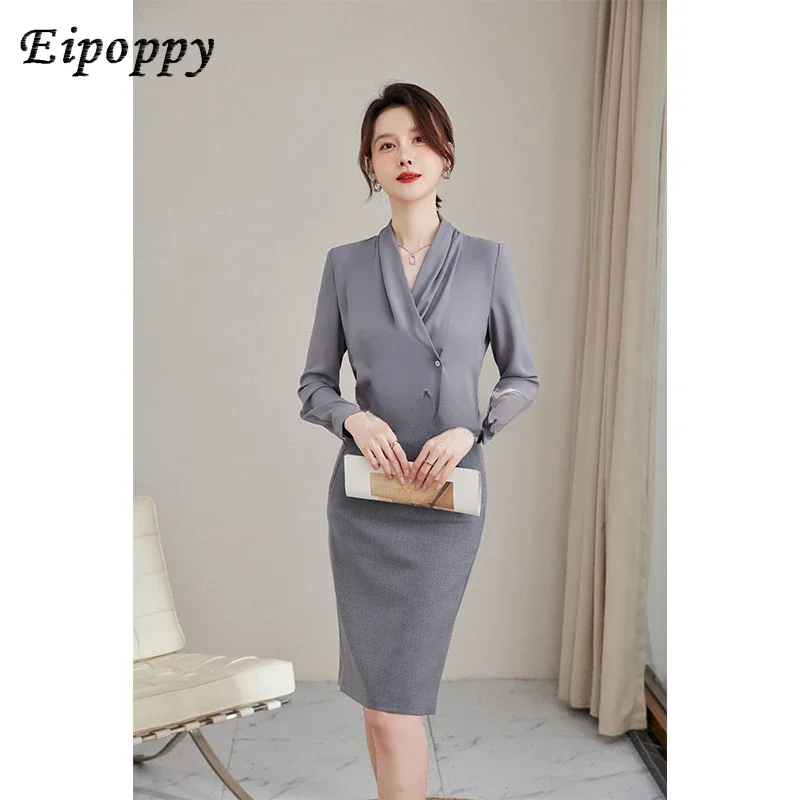 Autumn and winter grey suit half skirt work uniform