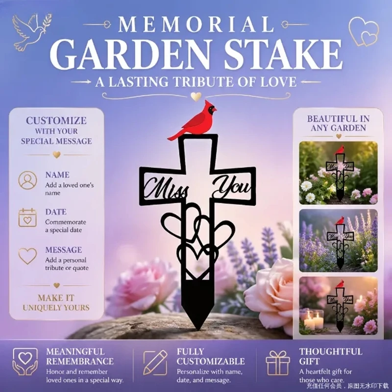 Metal  Memorial Ground Stake for Remembrance Miss You Headstones Stake Weatherproof for Garden Outdoor Sympathy Gifts