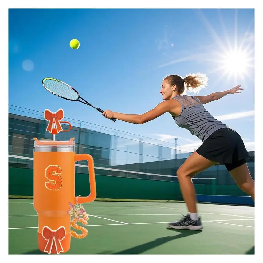 Orange Cup Accessories Set for  Cup 30oz 40oz tumbler, Including Silicone Straw Topper Cover Cap and Bow Boot, Spill Proof Stopp
