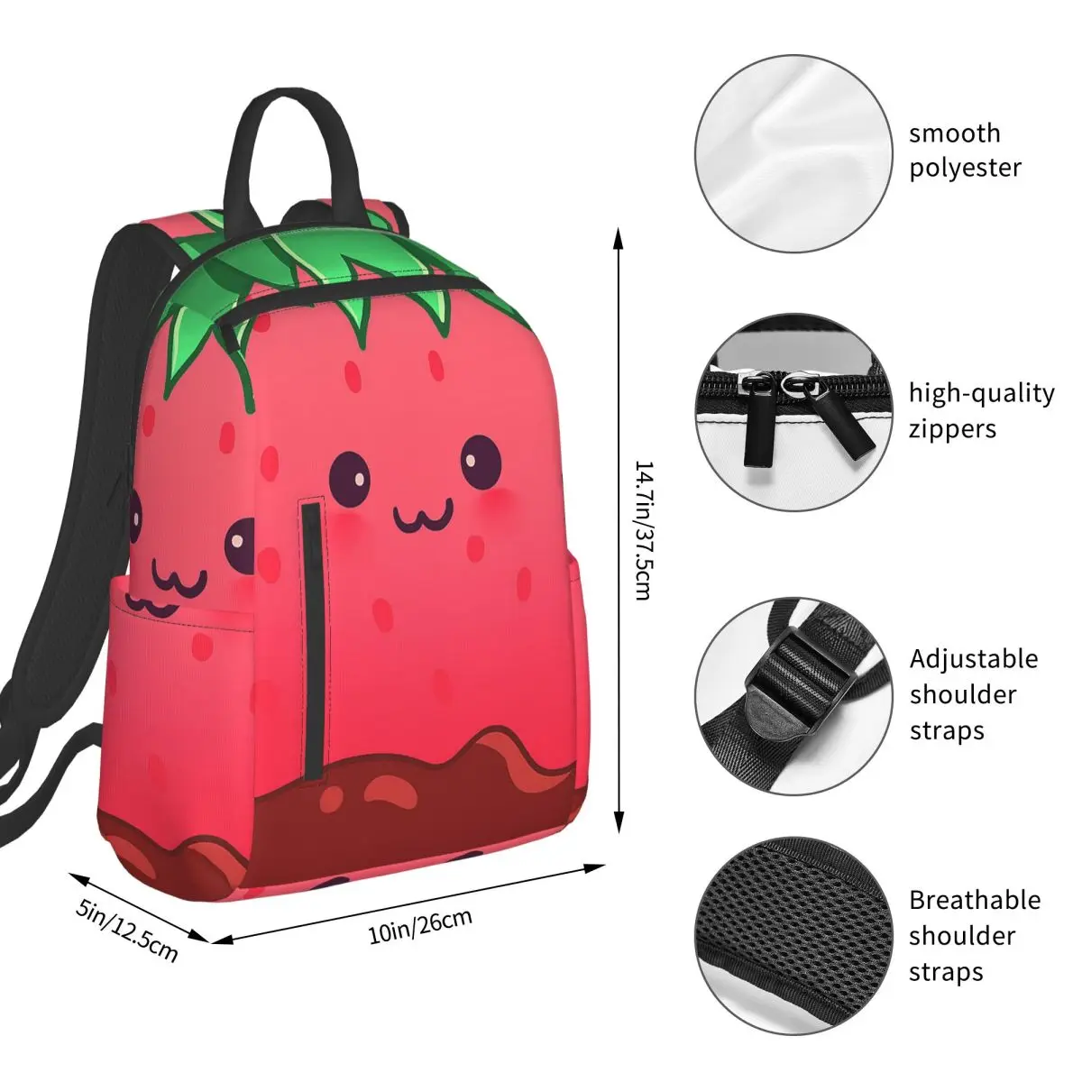 Strawberry Design Backpack Student BookBag Kids School Bag Computer Shoulder Bags Men Women