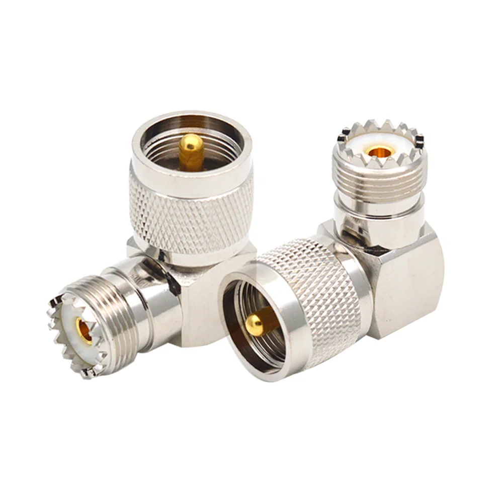 UHF Female SO239 Outer Screw Inner Hole to PL259 Male SL16 90 Degree Right Angle Antenna RF Coax Adapter L-shaped M Brass Copper