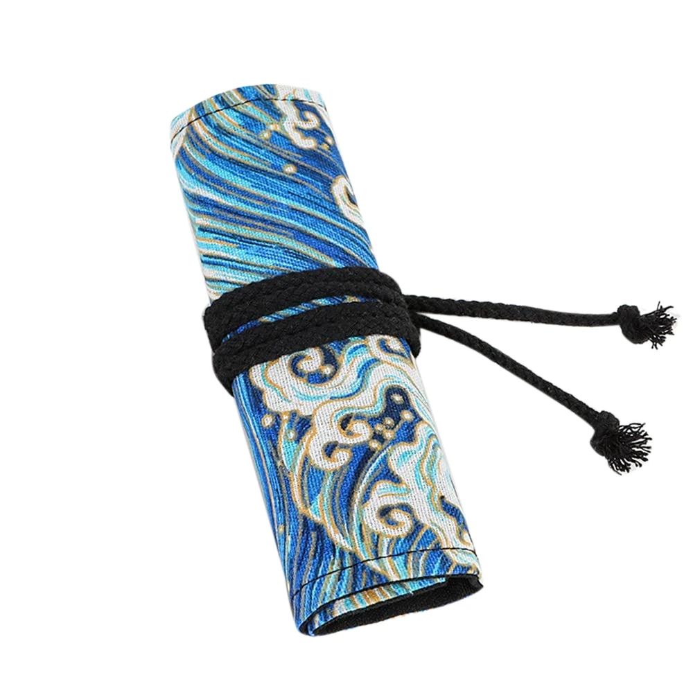 캔버스 연필 롤 랩 컬러링 웨이브 롤업 연필 파우치 정리함, 수제 연필 롤 케이스 (48 홀)