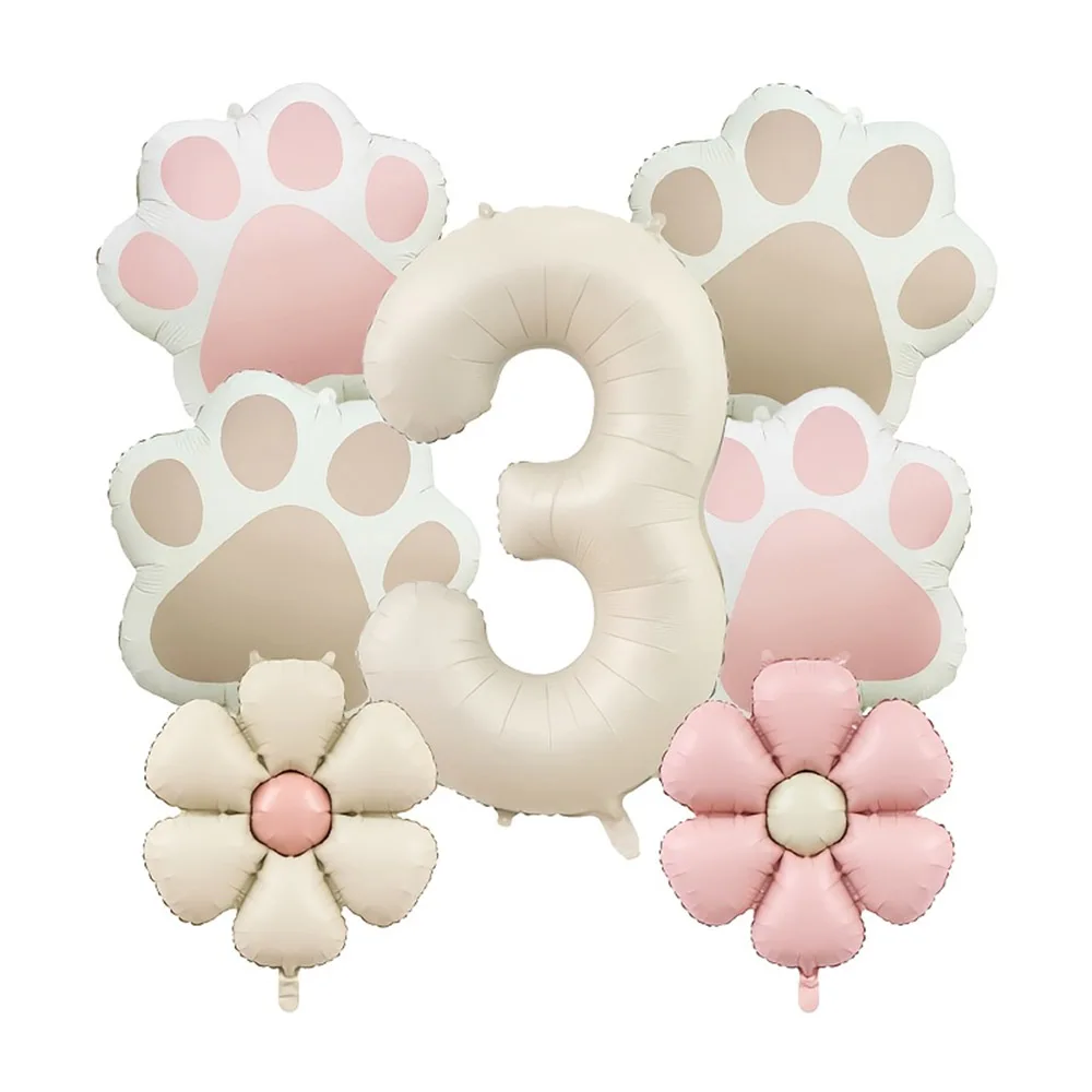 1Set 18inch Pink Cream Daisy Dog Paw Aluminum Film Cream Number Balloon Happy Birthday Wedding Decor Baby Shower Supplies Gifts