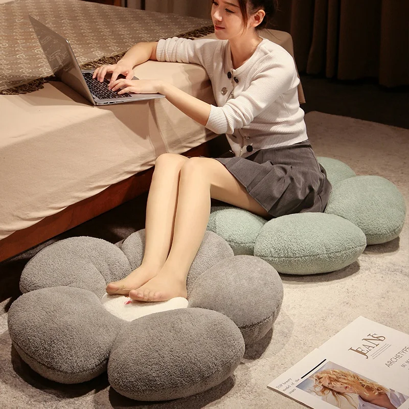 وسادة كرتونية قطيفة مع ابتسامة للوجه ، وسادة محشوة ، أرضية ناعمة ، ديكور منزل جميل ، زهور نباتية ، 45 * ، 70 *