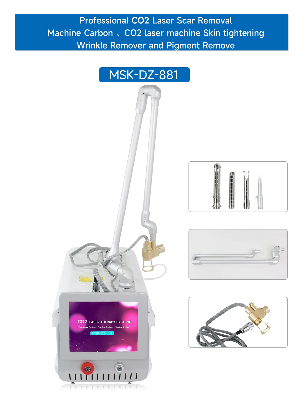 Professionelle CO2-Laser-Narbenentfernungsmaschine Fraktionierte Lasermaschine zur Hautverjüngung Faltenentfernung und Pigmentbehandlung – Detail 3