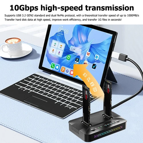 Imagen 2 del producto Estación de acoplamiento de disco duro de doble bahía M.2 NVMe/SATA, clon sin conexión, duplicador de disco duro M.2 SSD, carcasa adaptadora USB3.2 GEN2 SSD
