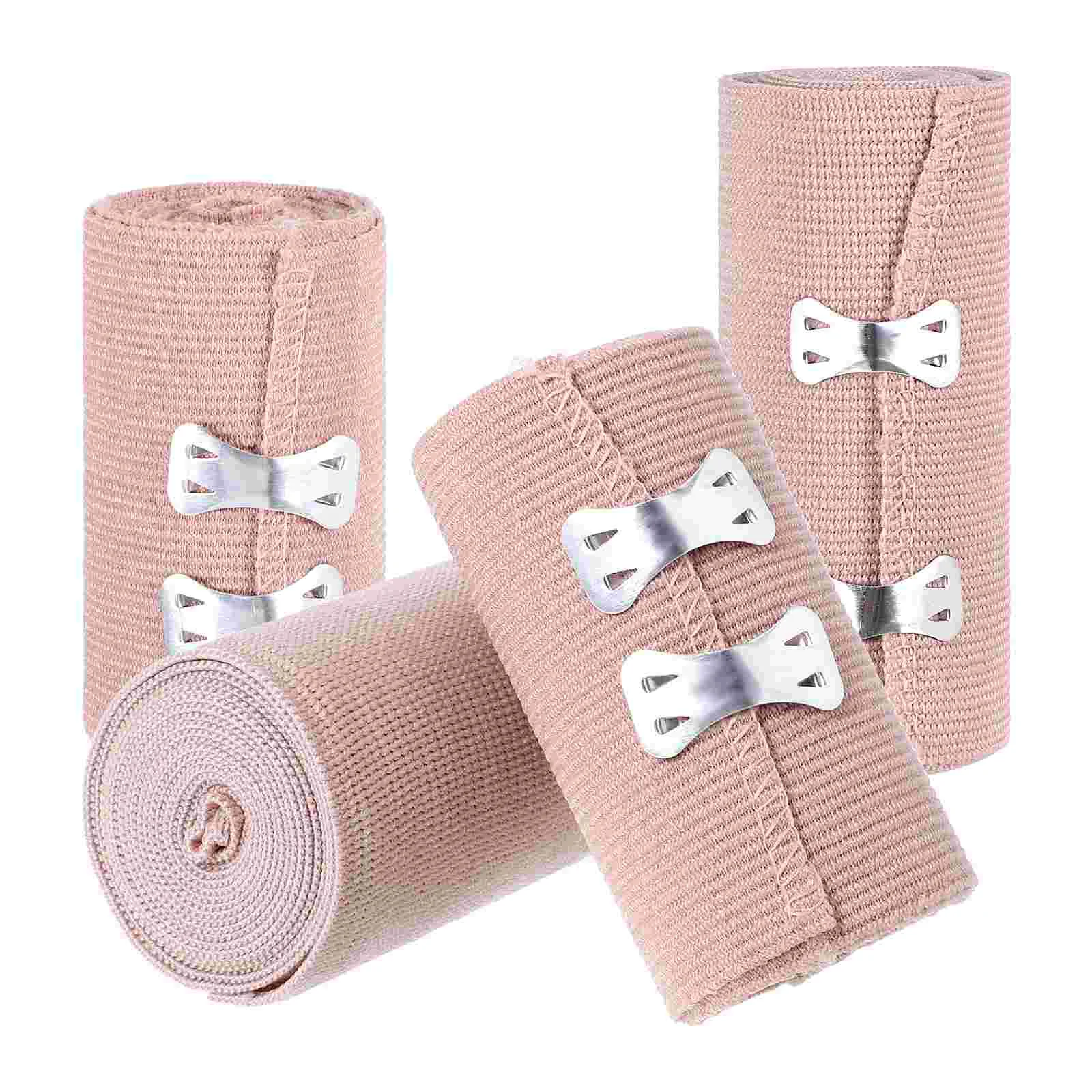 

4pcs Elastic Bandages Wrap Compression Roll With Extra Metal Clips Sports Ankle Support Arm Leg Chest Injury Wound Care Bandages