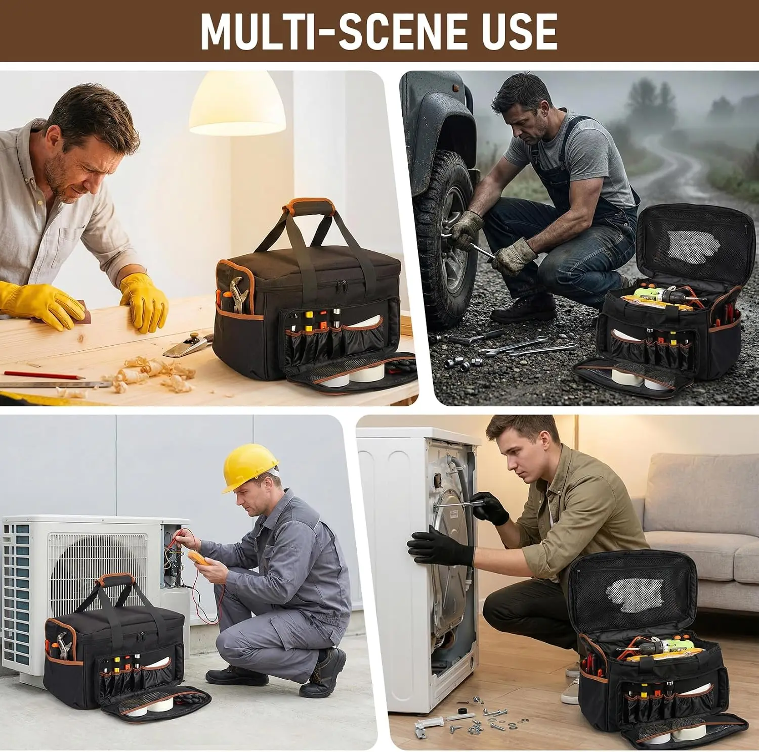1pc 17 Inch Large Capacity Tool Kit 20 Pockets Portable Tool Kit with Shoulder Strap Wide Mouth Tool Bag for Electrician Mechanics