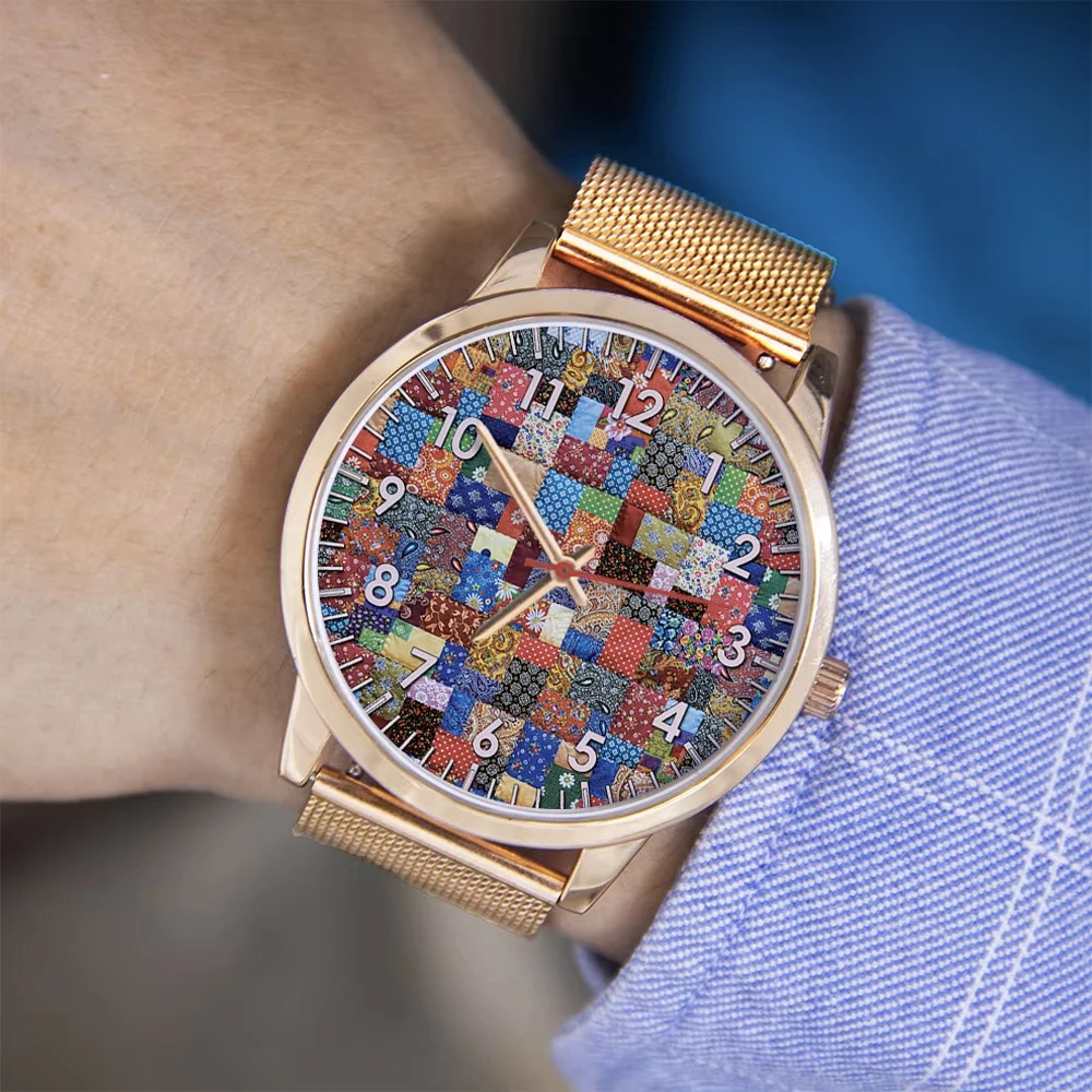 Patchwork Design Unisex Wrist Watch Silver Black Rose Gold Gift For Men Women Family Friends Elders Casual Daily Wear Watch