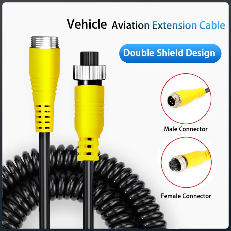 8M 4 PIN Aviation Connector Cable Spiral Spring Extension Cable Video and Audio Cable for Vehicle CCTV Camera and Car Monitor