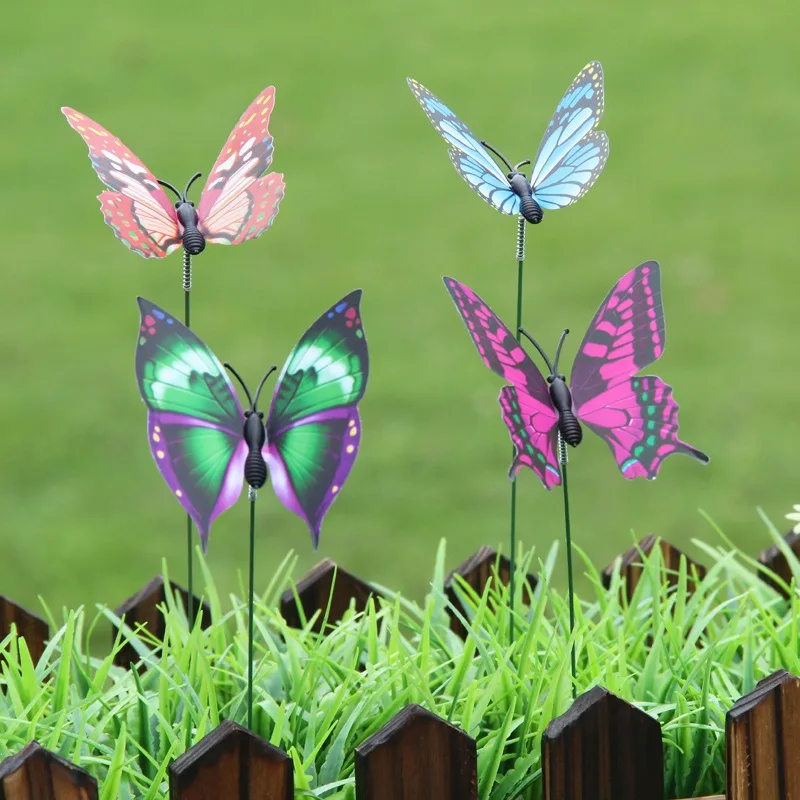 48pcs Artificial Butterfly with Pole Floral Arrangement Decor Plant Garden Simulation Butterfly Ornament