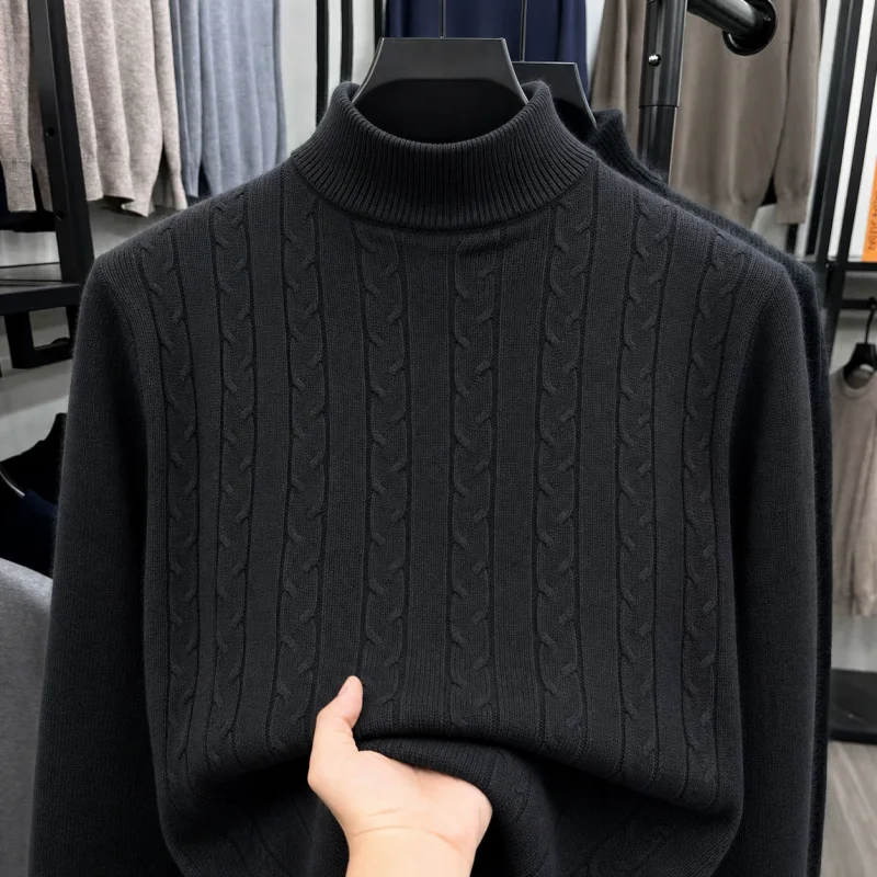 Autumn Winter Men's Vintage-Style Sweater Jacket Mock Neck Computerized Jacquard Casual Business Thicken Solid Color Men's Tops