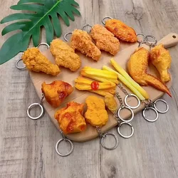 Simulated Food Keychain Fried Chicken Leg Wings French Fries Model Keychains Food Pendant Key Ring Jewelry Decoration Gift