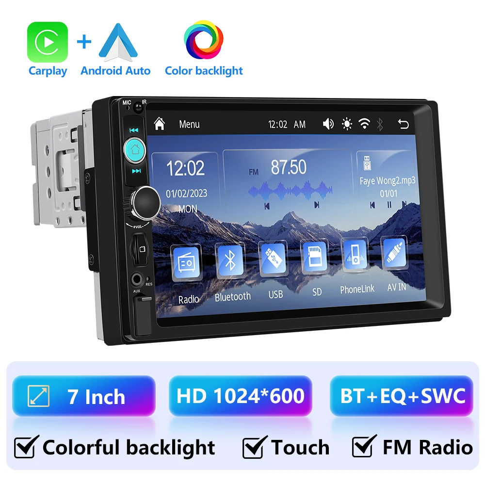 LeeKooLuu 7 "Autoradio 1 Din Draadloze Carplay Android Auto MP5 Multimedia Speler Ondersteuning FM AUX Ingang Bluetooth MirrorLink