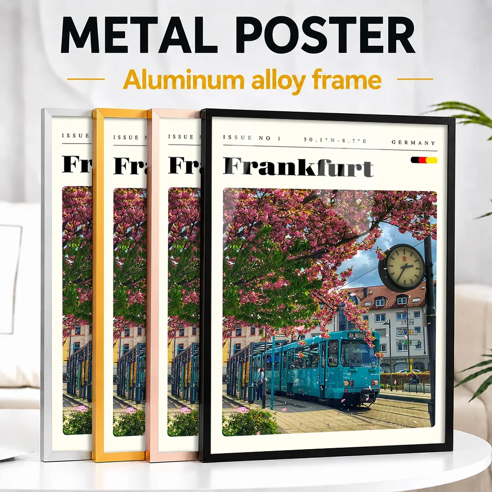 Frankfurt Germany Cityscape Metal Poster With Aluminum Alloy Frame Personalized Scenic Tribute Wall Art For Office Traveler Gift