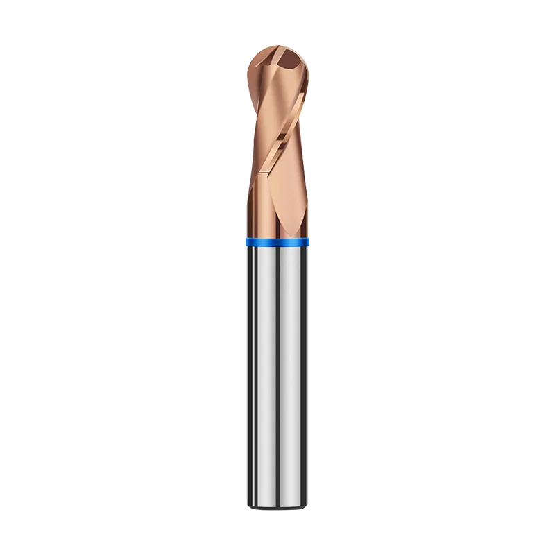 AZZKOR Color-Ring Coating Tungsten Steel Carbide 2F Bronze Ball End Milling Cutter For CNC Mechanical Endmills Tools TGB-HRC65