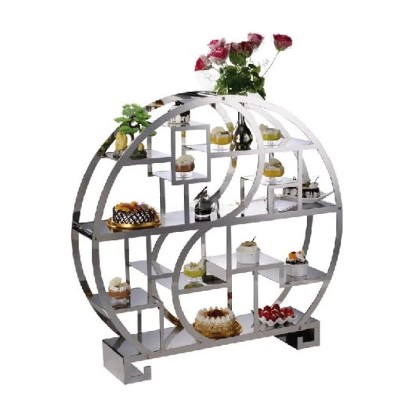 Modern Multi-layer Afternoon Tea Cake Buffet Display Stand Round Luxury Stainless Steel for Wedding Restaurant