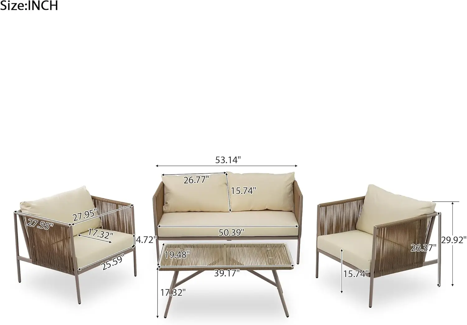 Person Patio Set, Patio Conversation Set, Out Rope Sofa Set with Cushions and Toughened Glass Table, Piece  Rattan Loveseat