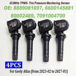 4PCS 8889081697 6600145881 80002489 Tire Pressure Monitor Sensor 433MHz TPMS 7091004700 For Geely Emgrand Manjaro Geometry A C