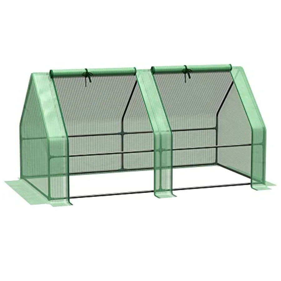 

6' x 3' x 3' Mini Greenhouse with Zippered Doors and Roll-up Windows Portable Plant Hot House with Durable PE Cover Water Resis