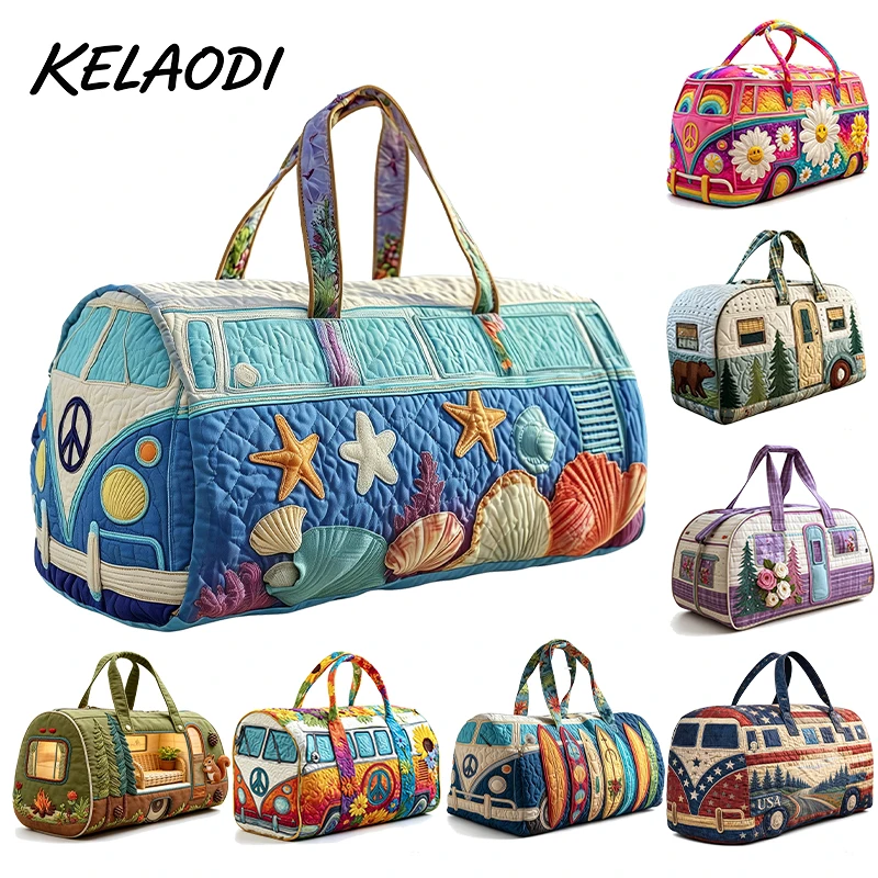 Adjustable shoulder straps quilted travel handbag camping car shape large capacity printed luggage bag gym camping beach outdoor
