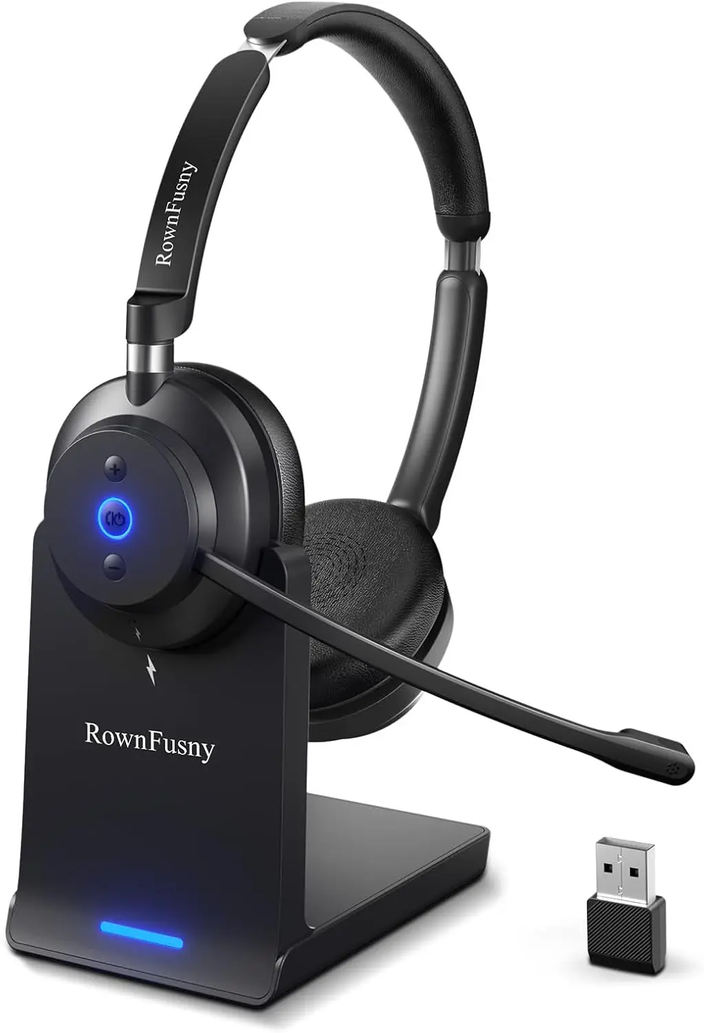 Wireless Bluetooth Over-Ear Headphones with Mic, Noise Cancelling & USB Dongle for Work/Phones, Lightweight Comfort