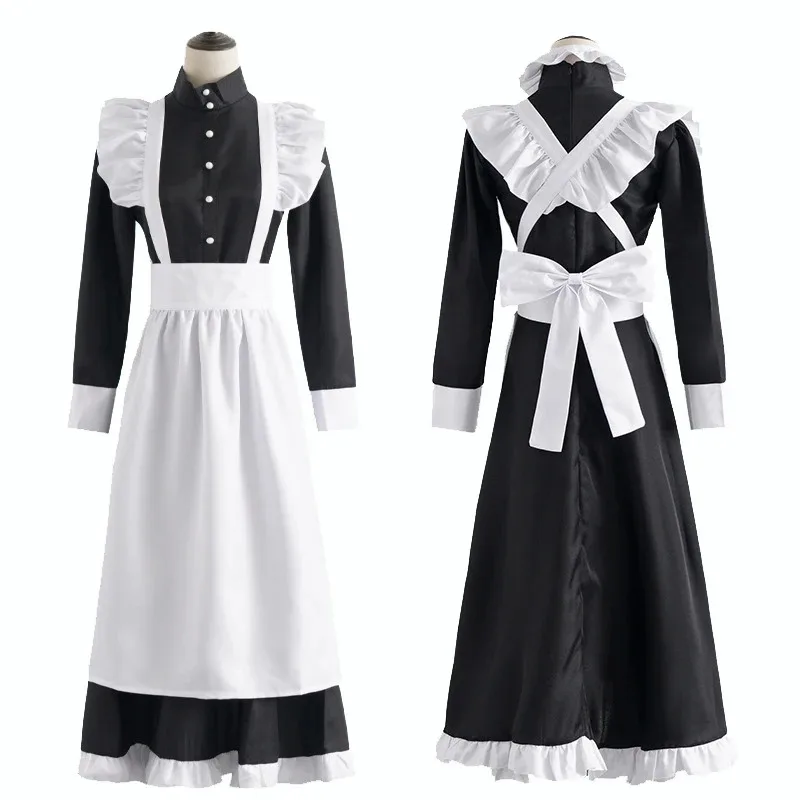 Abito da cameriera gotico Uomo Donna Cosplay Anime Costume da cameriera Lolita giapponese Abito lungo Grembiule bianco e nero Abito da caffè Costume XXXL