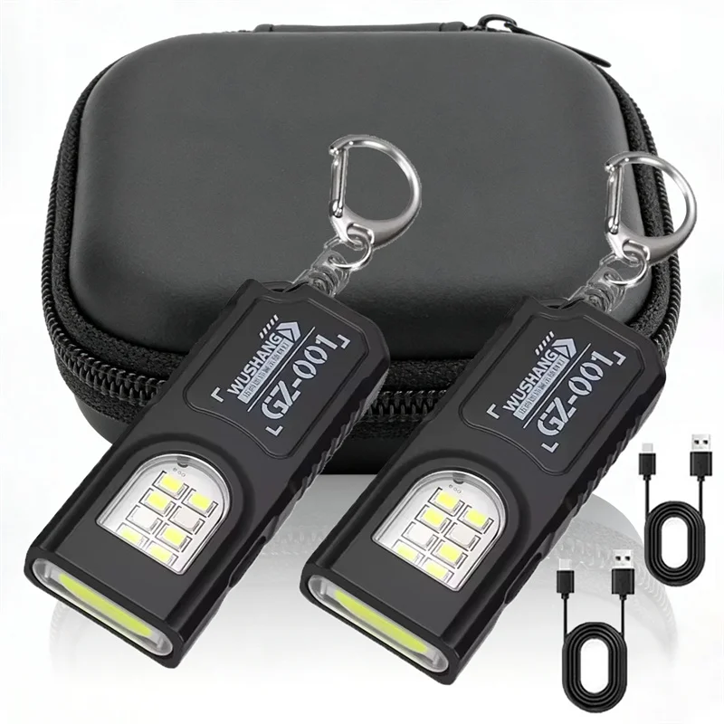 Powerful Mini COB LED Keychain Flashlight Rechargeable Hanging Work Light Keyring Camping Walking Clip Pocket Lights