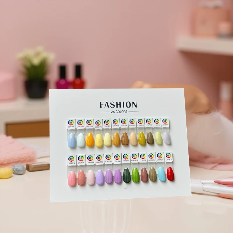 24 قطعة من أطراف الأظافر الصناعية المغناطيسية تعرض بطاقة اللون الطبيعي الشفاف، لوحة حامل طلاء الأظافر، مجموعة ممارسة مانيكير