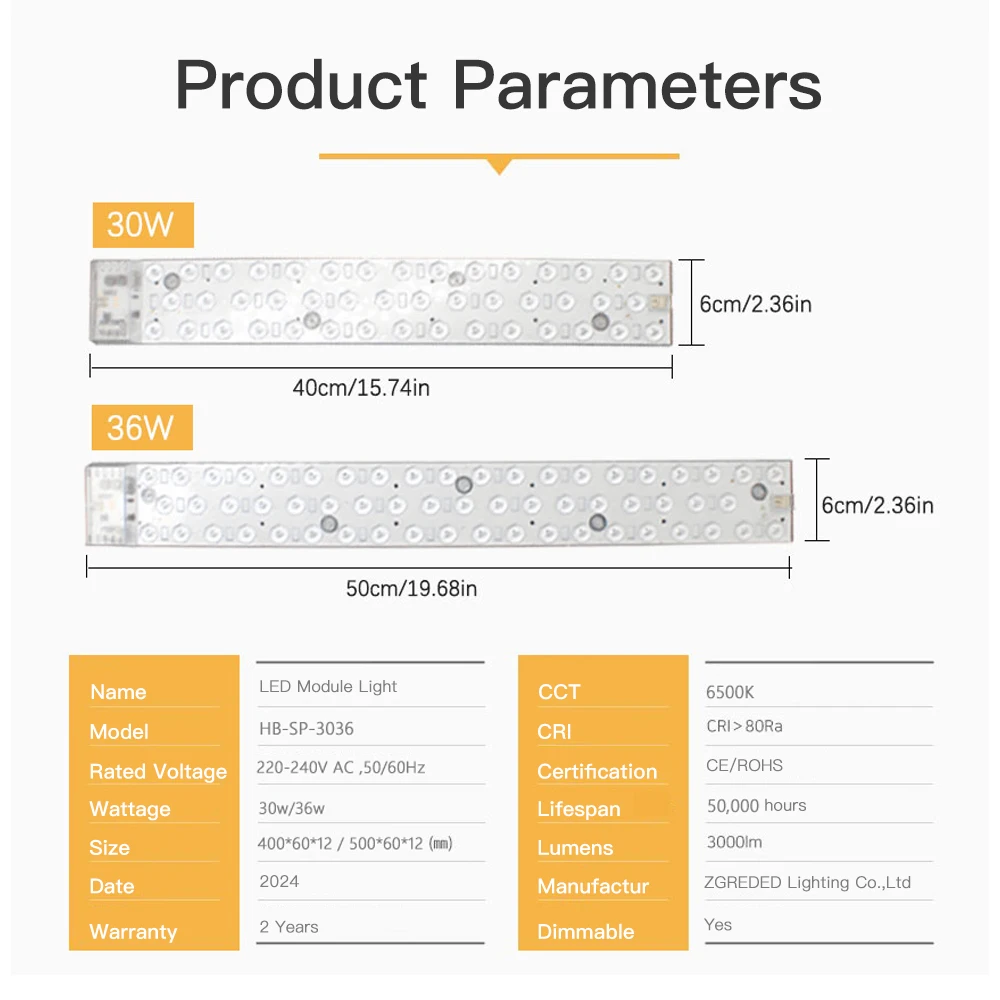 LED-Modulleiste, 220 V, Deckenleuchte, LED-Panel, 30 W, 36 W, Ersatz-LED-Lichtleiste, 40 cm, 50 cm, für Wohnzimmer, Schlafzimmer, Deckenleuchte