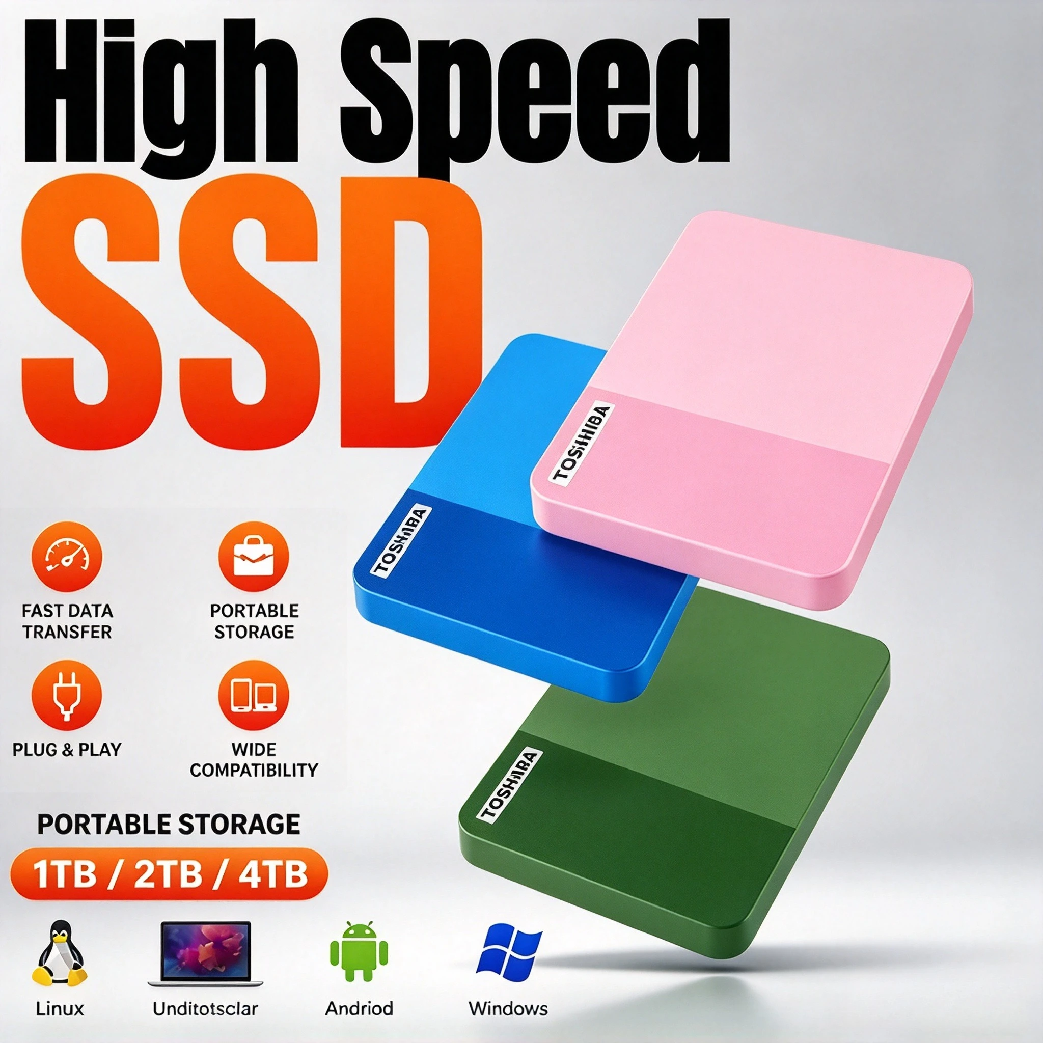 High Speed Multi-color selection Portable External Hard Drive  For Laptop Desktop Mac Android Phone Mobile Data Backup