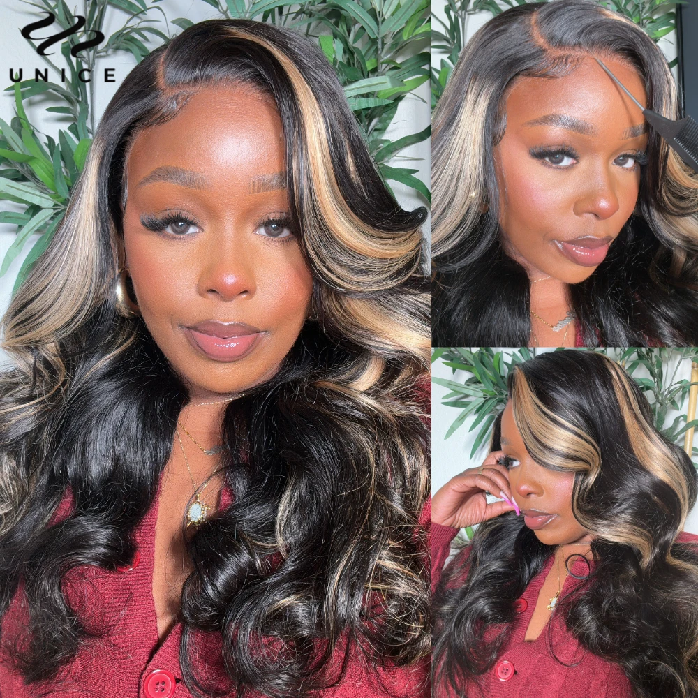 UNice Pre Everything 13x4 Lace Frontal Wig Blonde Highlight Body Wave Human Hair Lace Front Wig Pre Cut Bleached Lace Wig 150%