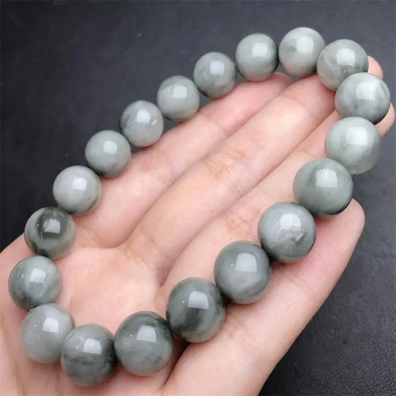 10.5MM Natural Gray Rabbit Hair Quartz Bracelet Charms Handmade High Quality Crystal Healing Fashion Jewelry Gift 1PCS