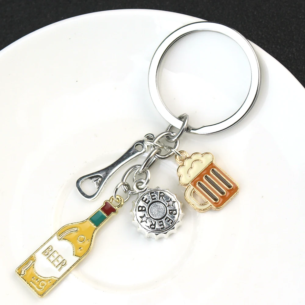 Interesting Beer Keychain Charm Enamel Beer Bottle Opener Wine Glass Beer Keychain Bar Keyring