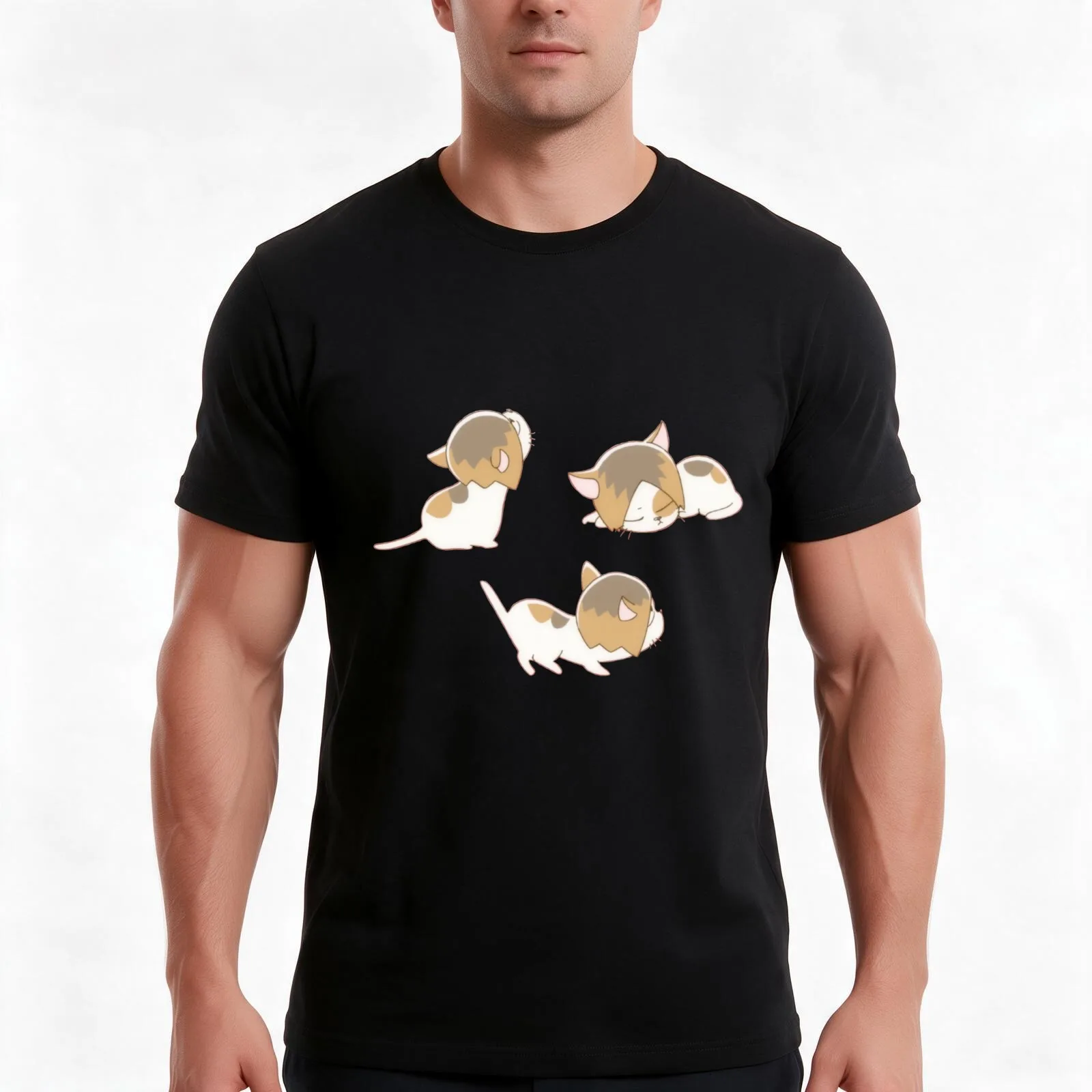 Kenma Cats T-Shirt, Summer Casual Cotton Tee, Oversized Streetwear Tops, Vintage Graphic Print, Loose Fit Short Sleeve