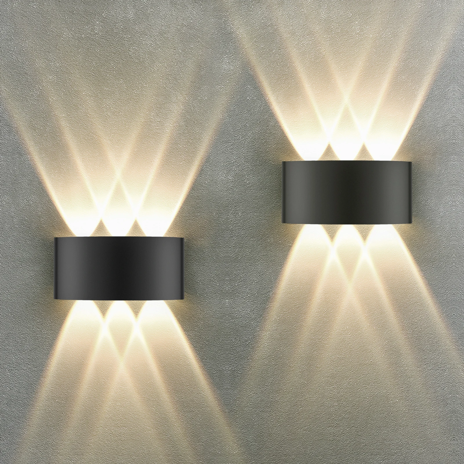 2er-Pack LED-Wandleuchte 6W IP65 3000K Warmweiß Aluminium Innen- & Außenwandlampe mit 6 Strahlern