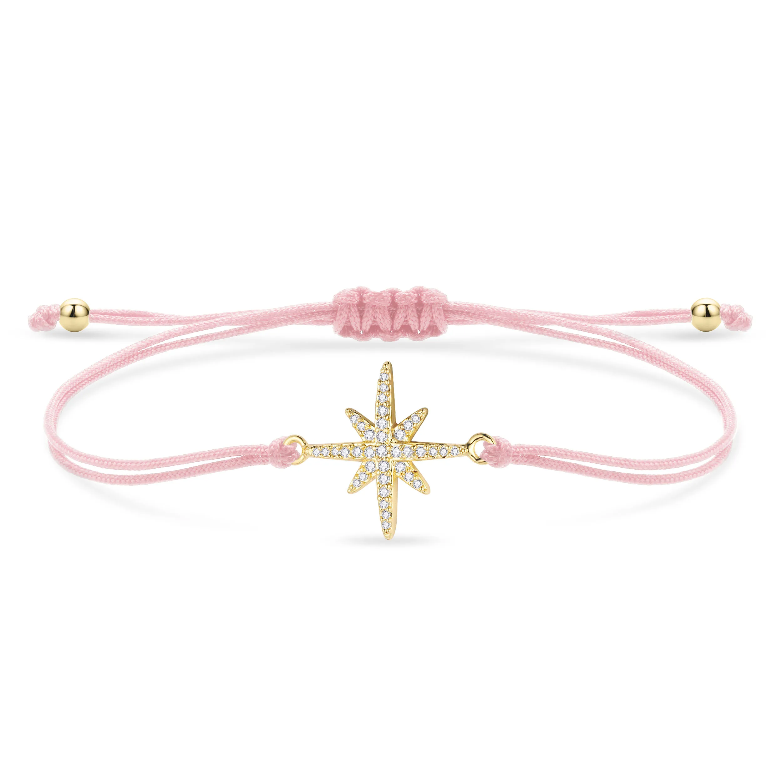 CZ Crystal Pretty Shiny Starburst Charm Bracelet Women Cubic Zirconia Crystal Star Red String Handmade Adjustable Jewelry Gift
