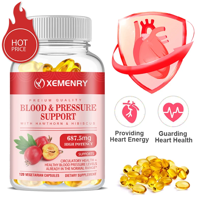 Blood & Pressure Support Capsules - with Hawthorn Berry, Hibiscus - Heart, Cardiovascular Health, Blood Pressure and Circulation