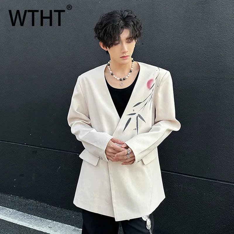 

WTHT Trendy 2025 Autumn Men's Print Contrast Color Blazer Coats Fashion Chinese Style Single Deduction Jackets Male 2A1649