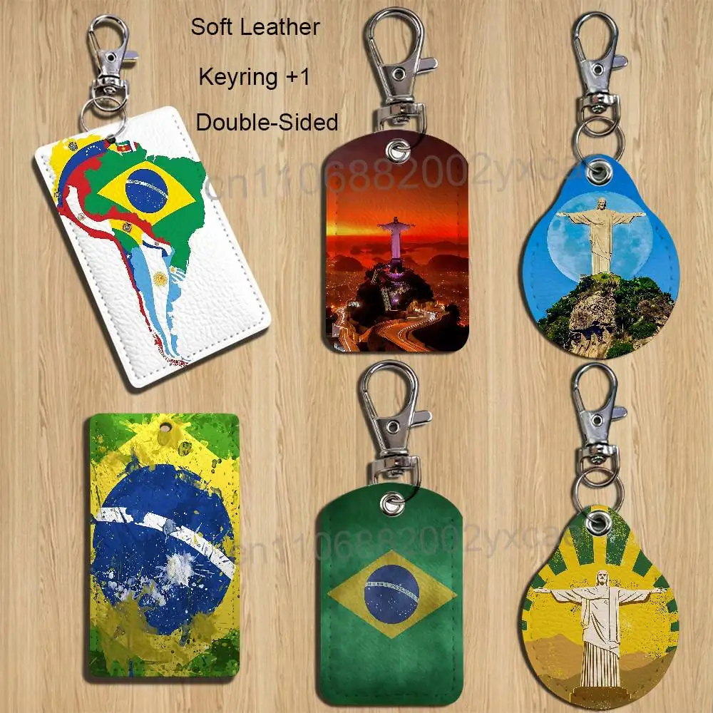 

Art scenery of the Brazilian flag Keychain Holder Suitable For Subway Bank Card Bus Card Case Badge Holder Wallet Card Textured