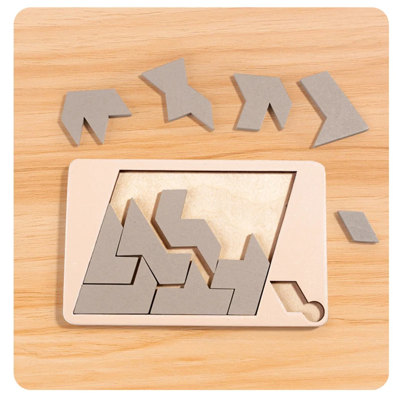 5pcs/set Geometric Wooden Puzzles Tangram IQ Mind Brain Teaser Jigsaw Puzzle Challenge Impossible Brain Burning Jigsaw Board